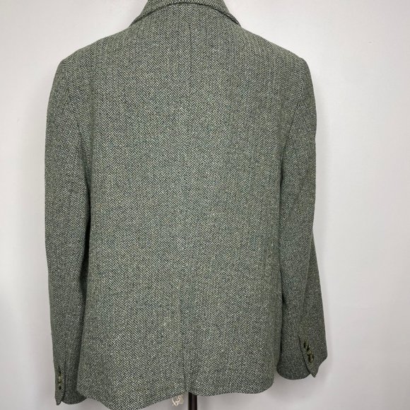 Vintage LL Bean Women's Petite XL Wool Blend Tweed Herringbone Blazer Green - Picture 6 of 14